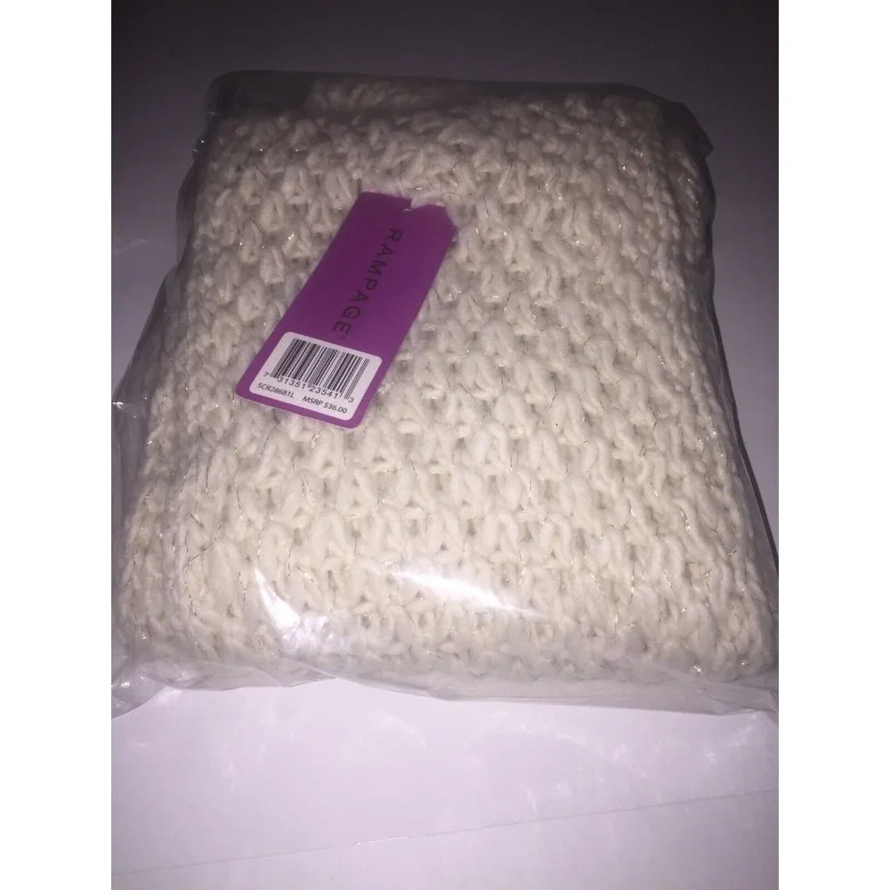 Rampage Women's Knit Scarf in Ivory with Metallic Threading, Retail $36.00